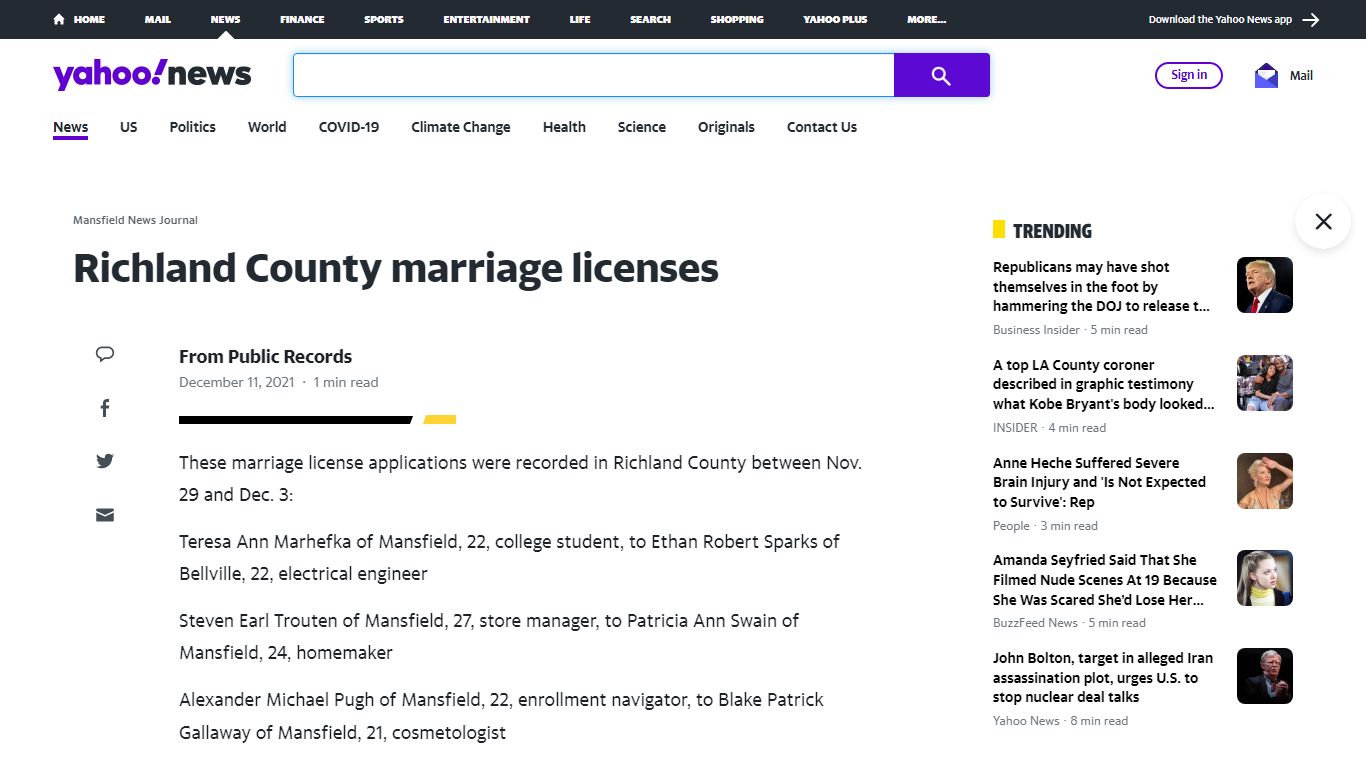 Richland County marriage licenses